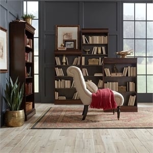 Pemberly Row Premium Stepped Bookcase Wall 4 Piece Set in Brown