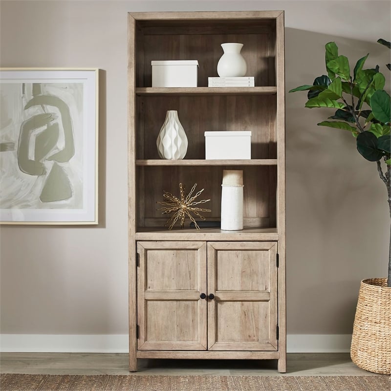 Pemberly Row Solid Wood Bunching Bookcase with Storage in Brown