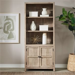 Pemberly Row Solid Wood Bunching Bookcase with Storage in Brown