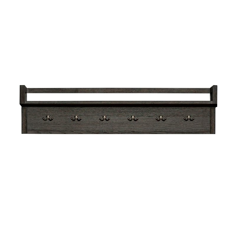 Pemberly Row Solid Wood Wall Bridge with Hooks with Storage in Brown