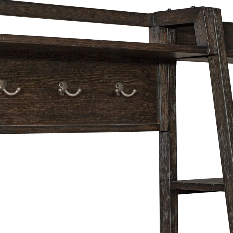 Pemberly Row Solid Wood Wall Bridge with Hooks with Storage in Brown