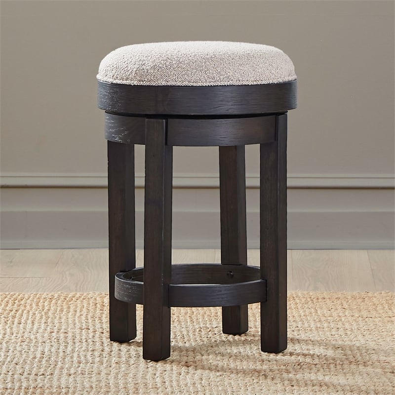 Pemberly Row Premium Upholstered Swivel Console Stool in Brown