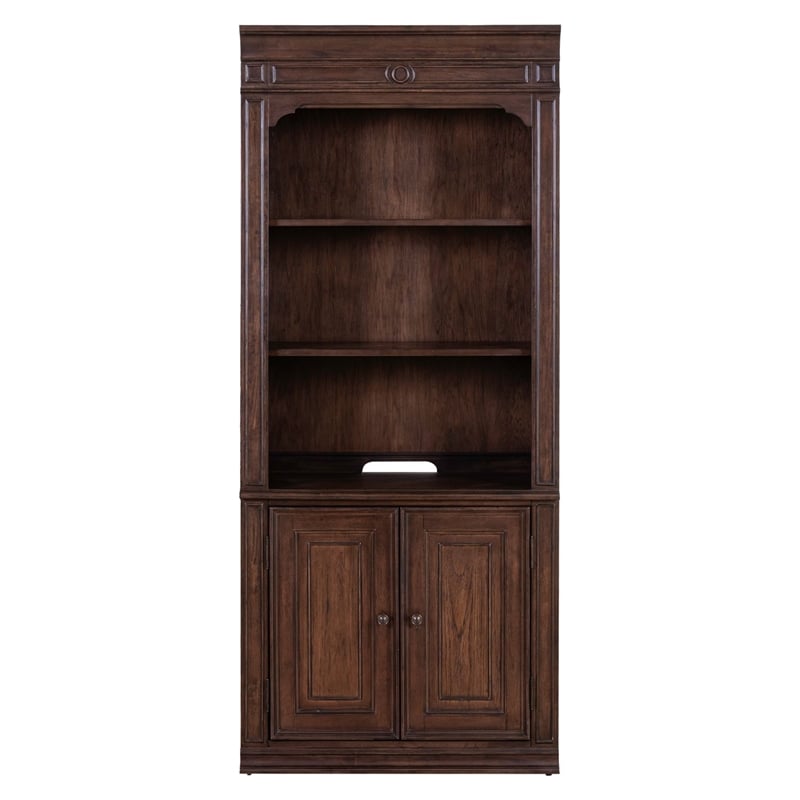 Pemberly Row Solid Wood 2 Piece Bunching Bookcase Set in Brown