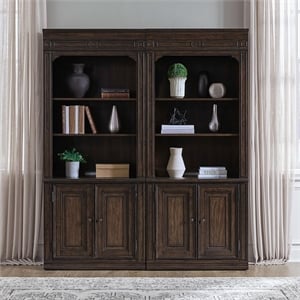 Pemberly Row Solid Wood 2 Piece Bunching Bookcase Set in Brown