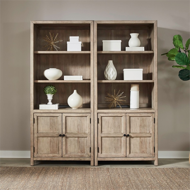 Pemberly Row Solid Wood 2 Piece Bunching Bookcase Set in Brown