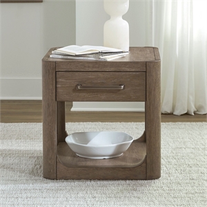 Pemberly Row Solid Wood End Table with Drawer with Shelf in Brown