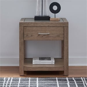 Pemberly Row Solid Wood End Table with Drawer with Shelf in Brown