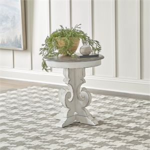 Pemberly Row Solid Wood Round End Table with Drawer with Shelf in White