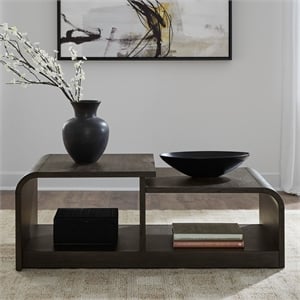 Pemberly Row Solid Wood Cocktail Table with Drawer with Storage in Brown