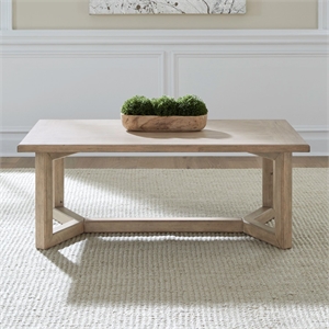 Pemberly Row Solid Wood Rectangular Cocktail Table with Drawer in Brown