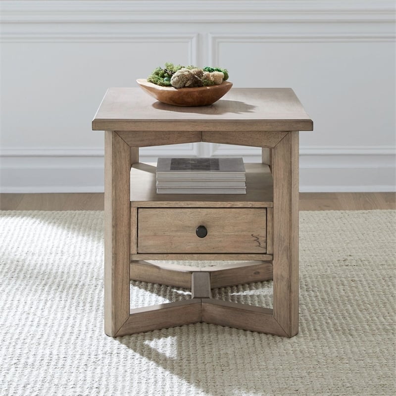 Pemberly Row Solid Wood Rectangular End Table with Shelf in Brown