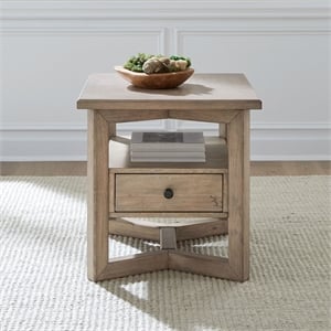 Pemberly Row Solid Wood Rectangular End Table with Shelf in Brown