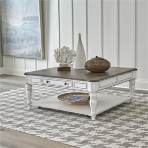 Pemberly Row Solid Wood Oversized Square Cocktail Table in White