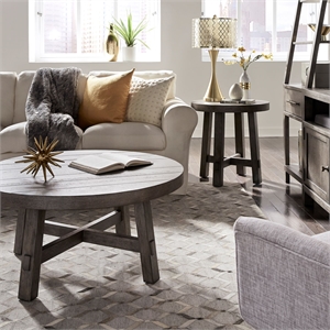Pemberly Row 3 Piece Set with Cocktail Table and 2 End Tables in Gray