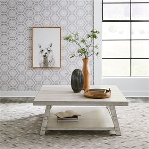 Pemberly Row Solid Wood Oversized Square Cocktail Table in White