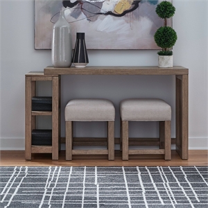 Pemberly Row 3 Piece Set with Console Table and 2 Stools in Brown