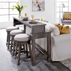 Pemberly Row 4 Piece Set with Console Table and 3 Stools in Gray