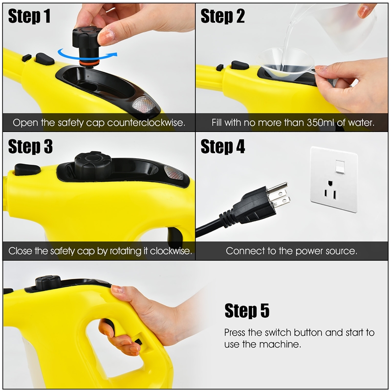 Pemberly Row 1400W Multipurpose Pressurized Steam Cleaner Mop in Yellow