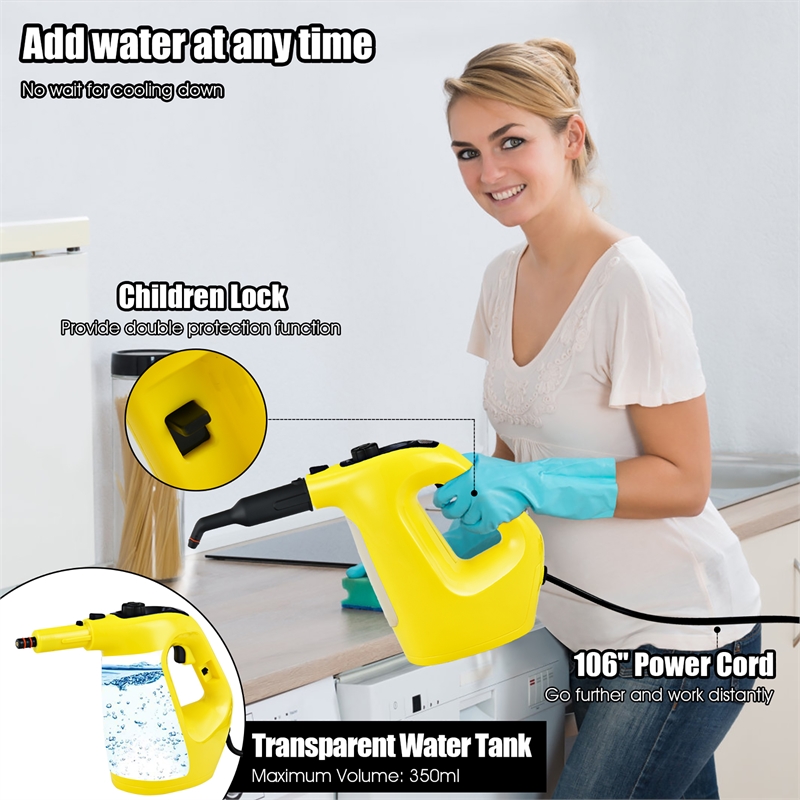 Pemberly Row 1400W Multipurpose Pressurized Steam Cleaner Mop in Yellow
