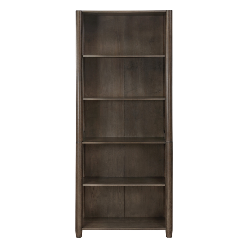 Pemberly Row 5-Shelf Bookcase with Storage in Burnt Ash with Solid Frame