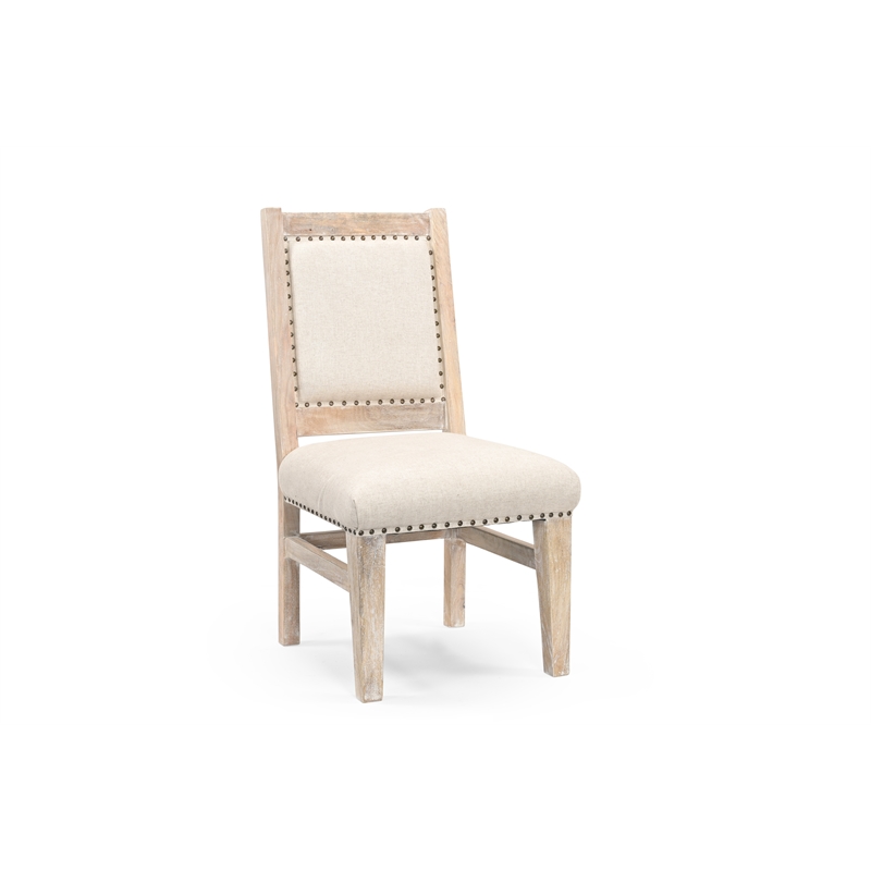 Pemberly Row Floral Carved Upholstered Solid Wood Mango 7 Pc Dining Set in White
