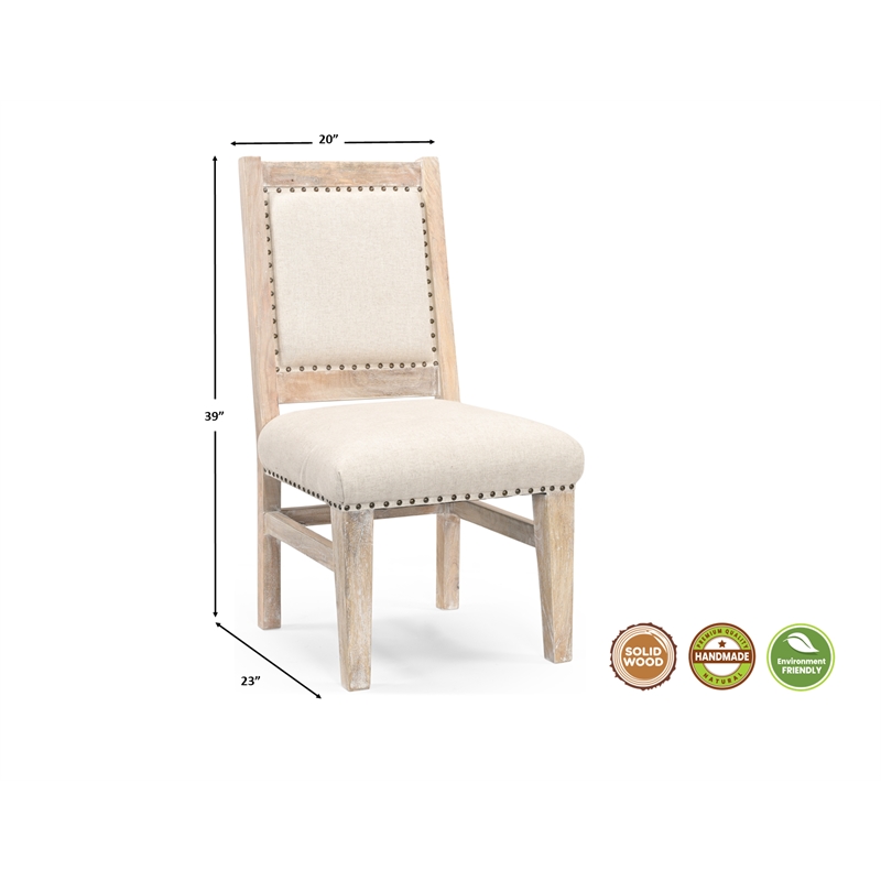 Pemberly Row Floral Carved Upholstered Solid Wood Mango 7 Pc Dining Set in White