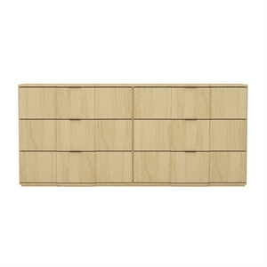 Pemberly Row Mid-Century Modern 72&quot 6-Drawer Dresser in Natural Oak and Gold