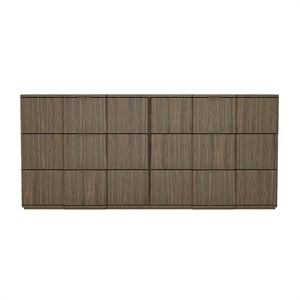 Pemberly Row Mid-Century Modern 72&quot 6-Drawer Dresser in Walnut Brown and Gold