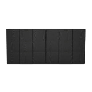 Pemberly Row Mid-Century Modern 72&quot 6-Drawer Dresser in Black and Gold