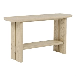 Pemberly Row Coastal Wood Sofa Console Table with Shelf in Beige Oak