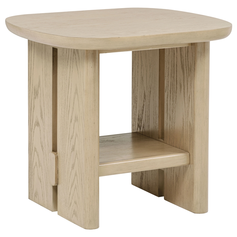 Pemberly Row 2-Piece Coastal Wood Coffee and End Table Set in Beige Oak