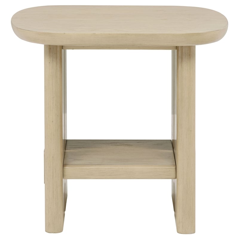 Pemberly Row 2-Piece Coastal Wood Coffee and End Table Set in Beige Oak