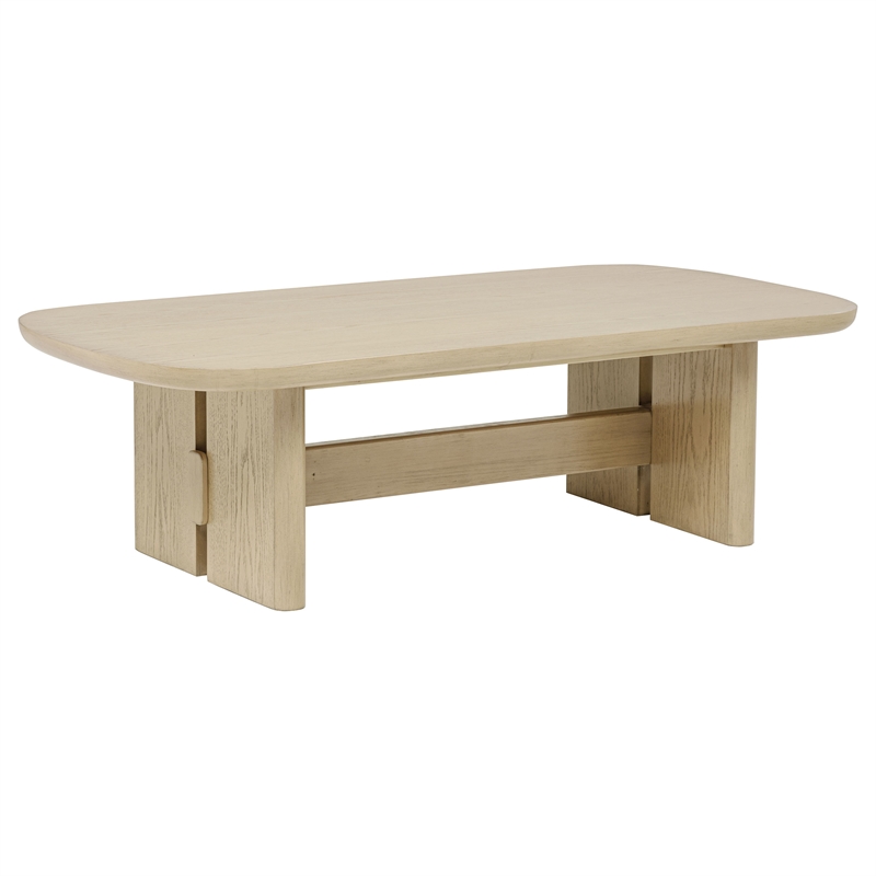 Pemberly Row 2-Piece Coastal Wood Coffee and End Table Set in Beige Oak