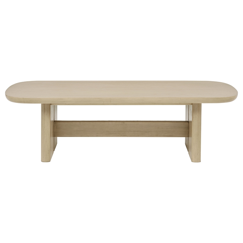 Pemberly Row 2-Piece Coastal Wood Coffee and End Table Set in Beige Oak