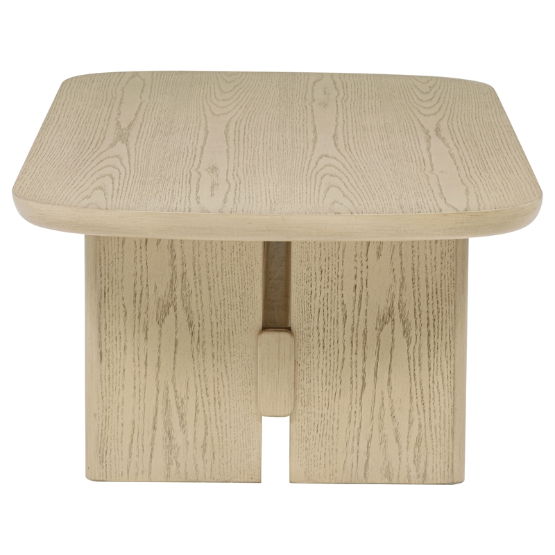 Pemberly Row 2-Piece Coastal Wood Coffee and End Table Set in Beige Oak