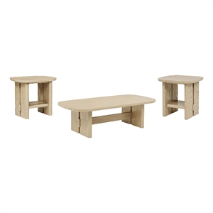 Pemberly Row 3-Piece Coastal Wood Coffee and End Table Set in Beige Oak