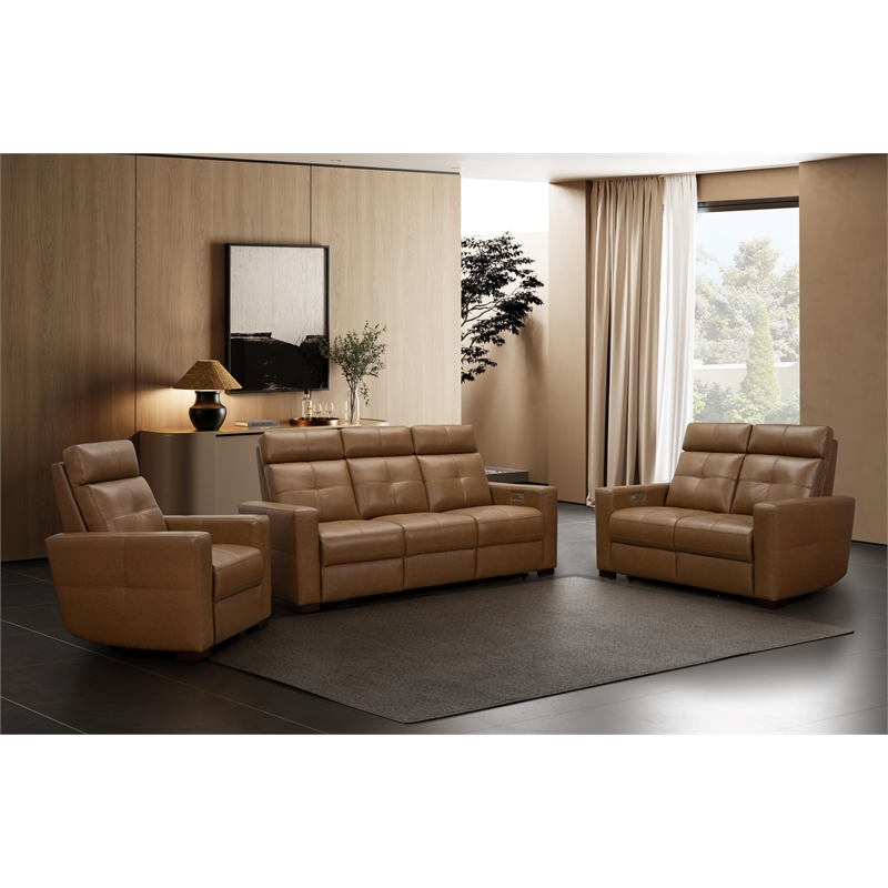 Pemberly Row Power Recliner with Head Rest and Lumbar in Florida Saddle