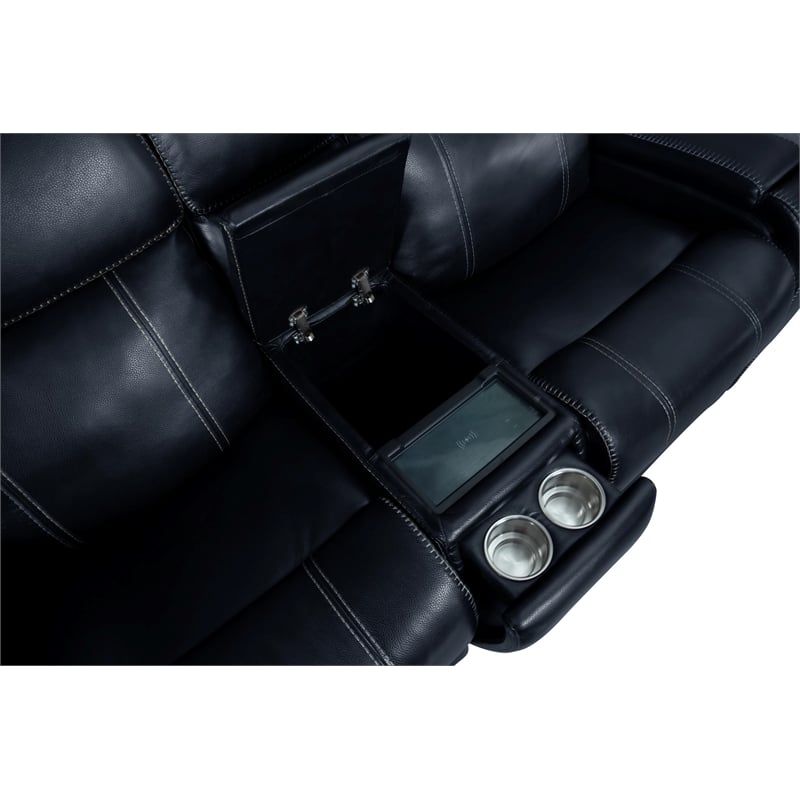 Pemberly Row Loveseat Console with Power Recliner in Rainer Ocean