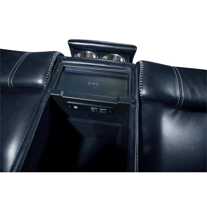 Pemberly Row Loveseat Console with Power Recliner in Rainer Ocean