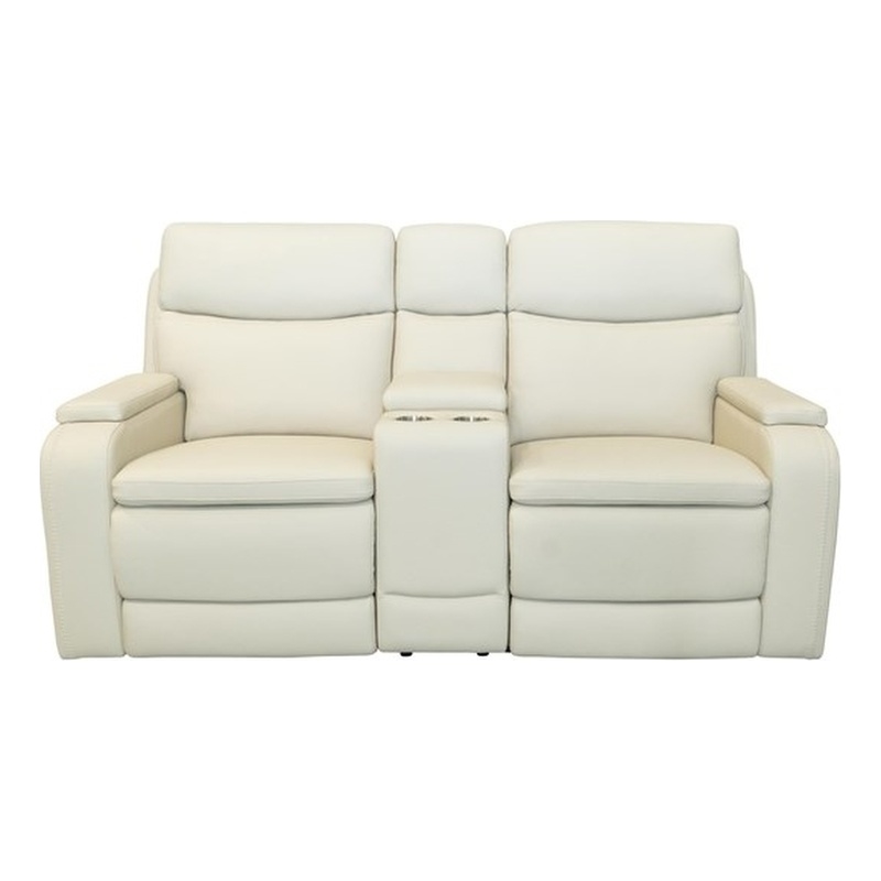 Pemberly Row Console Loveseat Recliner with 2 Cupholders in Kobi Almond