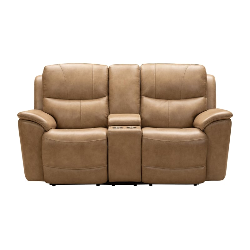 Pemberly Row Power Reclining Console Loveseat in Elliott Taupe