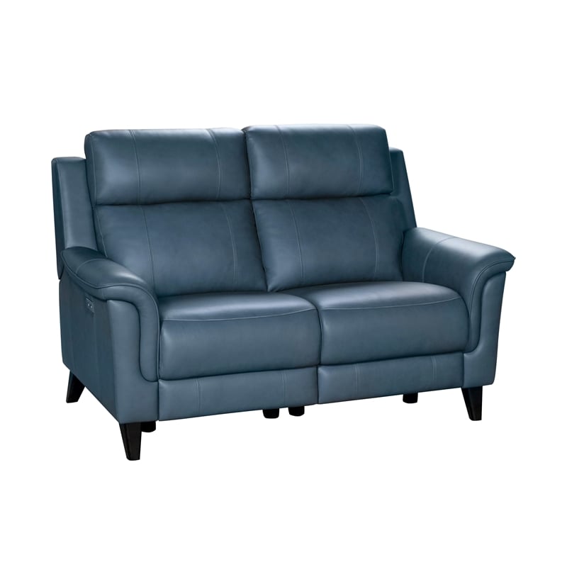 Pemberly Row Power Reclining Loveseat with Power Head Rest in Masen Blue Gray