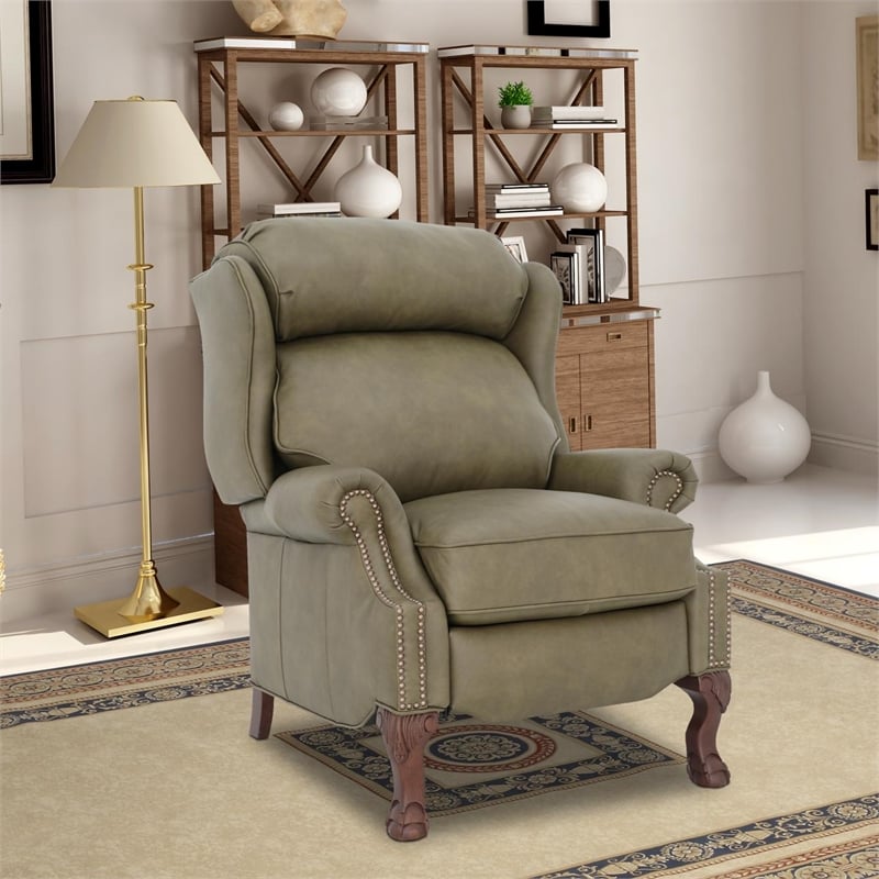 Pemberly Row Premium Push Thru The Arms Recliner in Oasis Olive