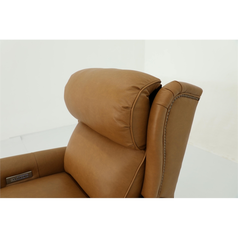 Pemberly Row Power Recliner with Head Rest and Lumbar in Santa Fe Brandy