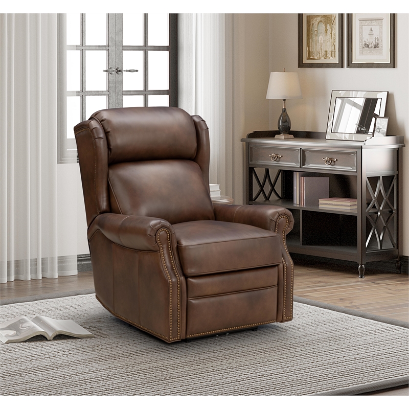 Pemberly Row Power Recliner with Head Rest and Lumbar in Worthington Cognac
