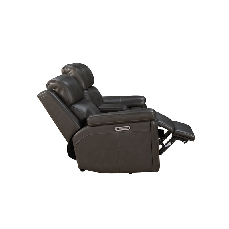 Pemberly Row Power Reclining Loveseat with Heat & Massage in Matteo Smokey Gray