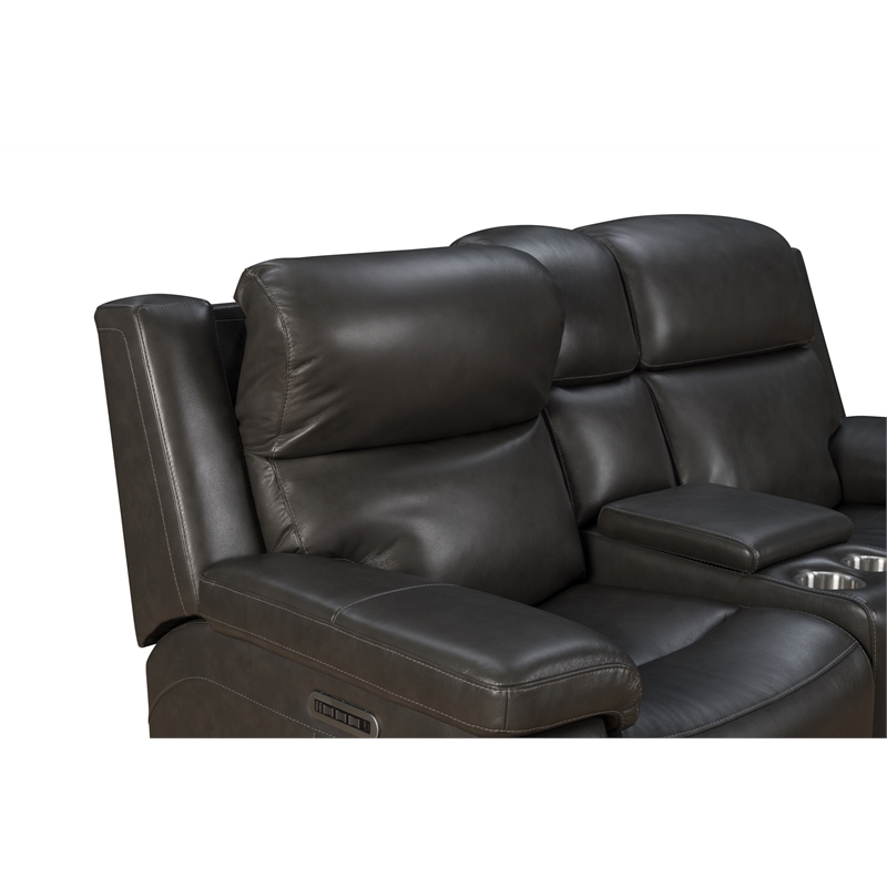 Pemberly Row Power Reclining Loveseat with Heat & Massage in Matteo Smokey Gray