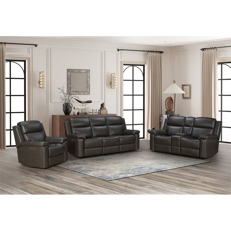 Pemberly Row Power Reclining Loveseat with Heat & Massage in Matteo Smokey Gray