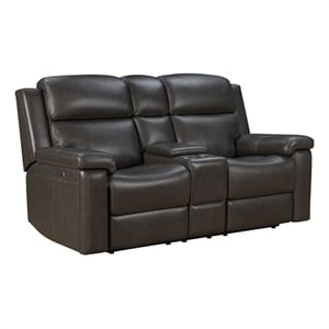 Pemberly Row Power Reclining Loveseat with Heat & Massage in Matteo Smokey Gray