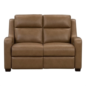 Pemberly Row Power Reclining Upholstered Loveseat in Hillwood Toffee
